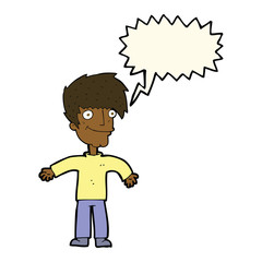 cartoon happy man with speech bubble