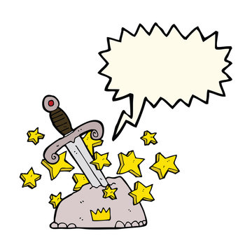 recommend clip art: cartoon magical sword in stone with speech bubble