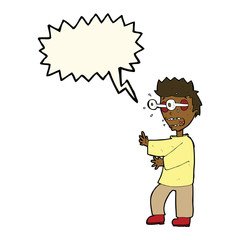 cartoon terrified boy with speech bubble