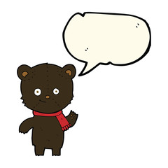 cartoon black bear waving with speech bubble