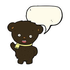 cartoon black bear waving with speech bubble
