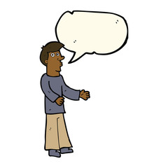 cartoon curious man with speech bubble