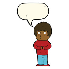 cartoon shy boy with speech bubble