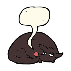 cartoon curled up dog with speech bubble