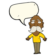 cartoon sad old man with speech bubble