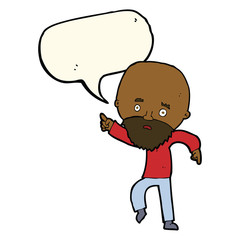 cartoon worried old man pointing with speech bubble