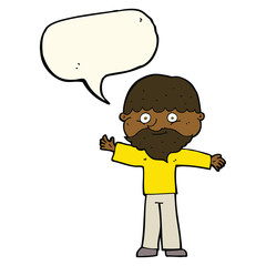 cartoon happy man with beard with speech bubble