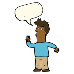 cartoon man signalling with hand with speech bubble