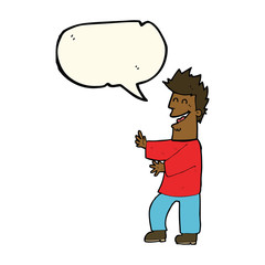 cartoon laughing man with speech bubble