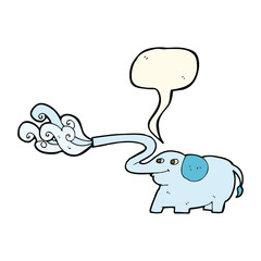 cartoon elephant squirting water with speech bubble