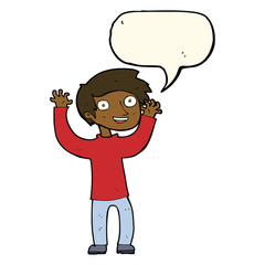 cartoon happy man with speech bubble