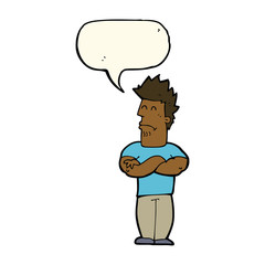 cartoon sulking man with speech bubble