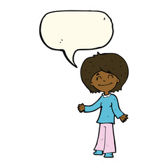 cartoon happy woman with speech bubble