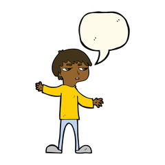 cartoon annoyed boy with speech bubble