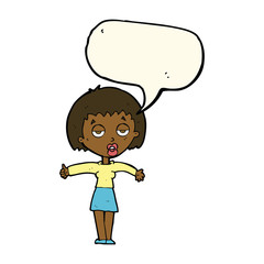 cartoon bored woman with speech bubble