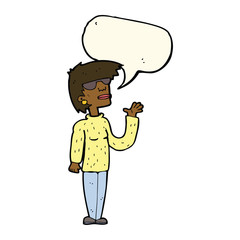 cartoon woman wearing spectacles with speech bubble