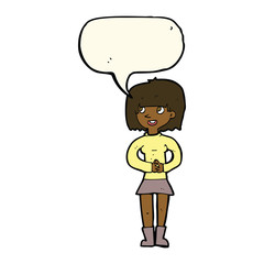 cartoon friendly woman with speech bubble