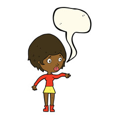 cartoon concerned woman reaching out with speech bubble