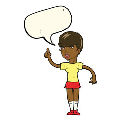 cartoon woman with idea with speech bubble