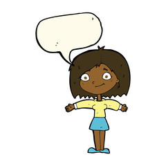 cartoon happy girl with speech bubble