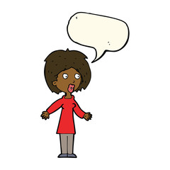 cartoon surprised woman with speech bubble