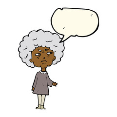 cartoon old lady with speech bubble