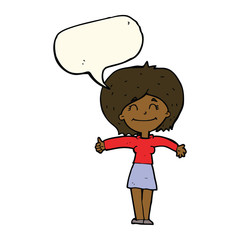 cartoon woman giving thumbs up sign with speech bubble