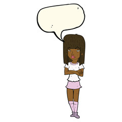 cartoon girl with crossed arms with speech bubble