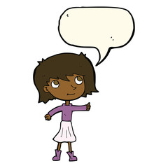 cartoon happy girl with speech bubble