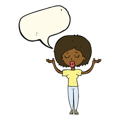 cartoon peaceful woman with speech bubble
