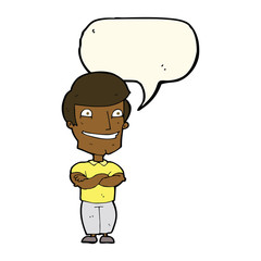 cartoon grinning man with speech bubble