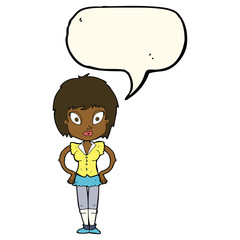 cartoon pretty girl with speech bubble