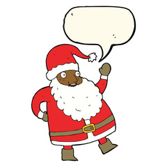 funny waving santa claus cartoon with speech bubble