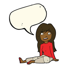 cartoon girl sitting on floor with speech bubble