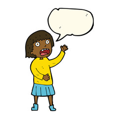 cartoon stressed out woman with speech bubble