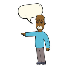cartoon old man gesturing Get Out! with speech bubble