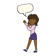 cartoon happy businesswoman with speech bubble
