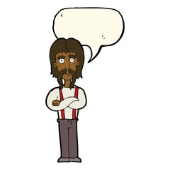 cartoon long mustache man with folded arms with speech bubble