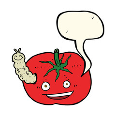 cartoon tomato with bug with speech bubble