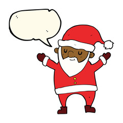 cartoon dancing santa with speech bubble