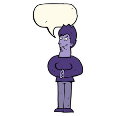 cartoon vampire with speech bubble