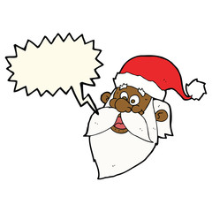 cartoon jolly santa claus face with speech bubble