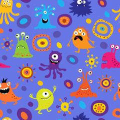 Naklejka na ściany i meble Seamless background with colorful monsters