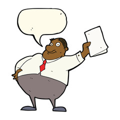 cartoon boss waving papers with speech bubble