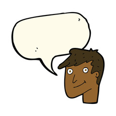 cartoon happy man with speech bubble