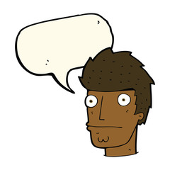 cartoon nervous man with speech bubble