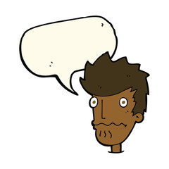 cartoon nervous man with speech bubble