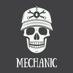Vintage mechanic label, emblem and logo. Vector illustration