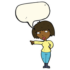 cartoon annoyed woman pointing with speech bubble