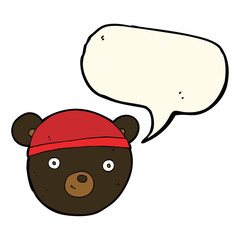 cartoon black bear face with speech bubble